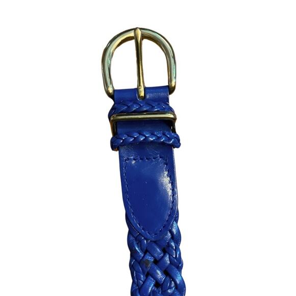 Royal Blue Vintage Talbots Woven Leather Belt with Solid Brass Buckle (XS/S) - Picture 6 of 12